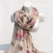 Women′s Viscose Heart Love Printing Spring Autumn Summer Woven Beach Cover Shawl Scarf (SW125)